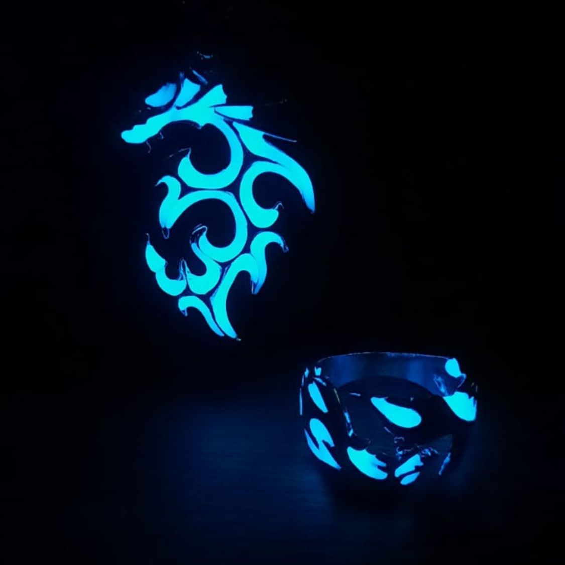 Unisex 2 Piece Glow In The Dark Dragon Necklace Pendant And Ring