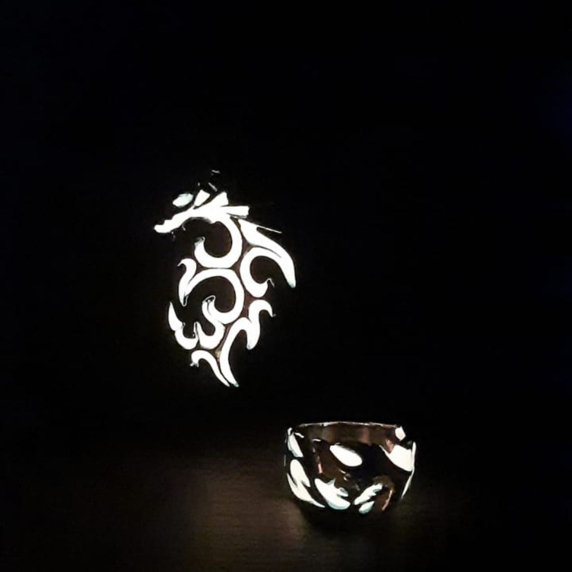 Unisex 2 Piece Glow In The Dark Dragon Necklace Pendant And Ring