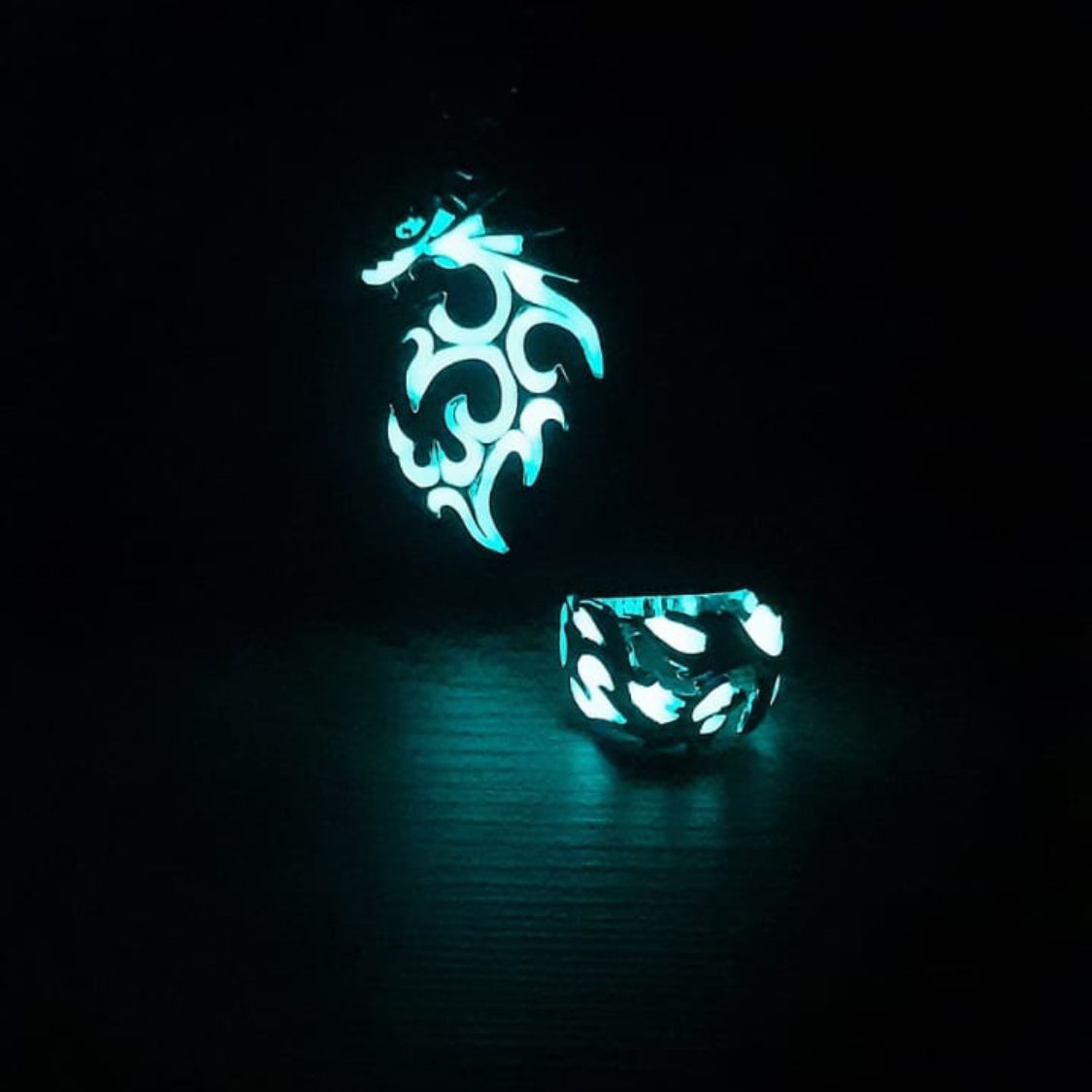 Unisex 2 Piece Glow In The Dark Dragon Necklace Pendant And Ring